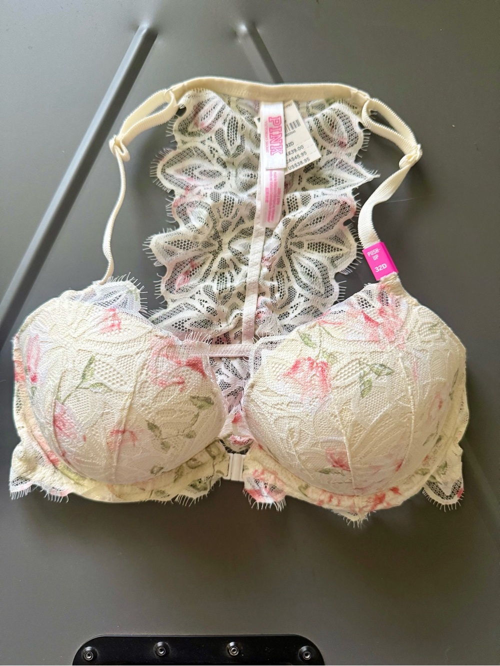 *NWT* PINK Victoria's Secret Cream Floral Lace Push-Up Bra